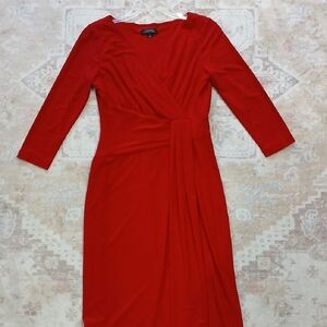 Tahari Vibrant Red Long Sleeve Knit Dress
